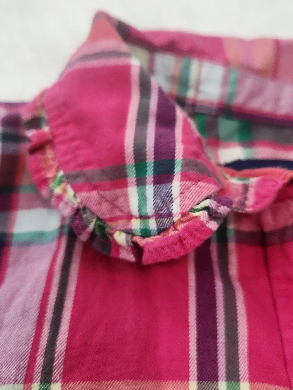 Ralph Lauren Polo Fuchsia Plaid Ruffle-Collar Button Shirt